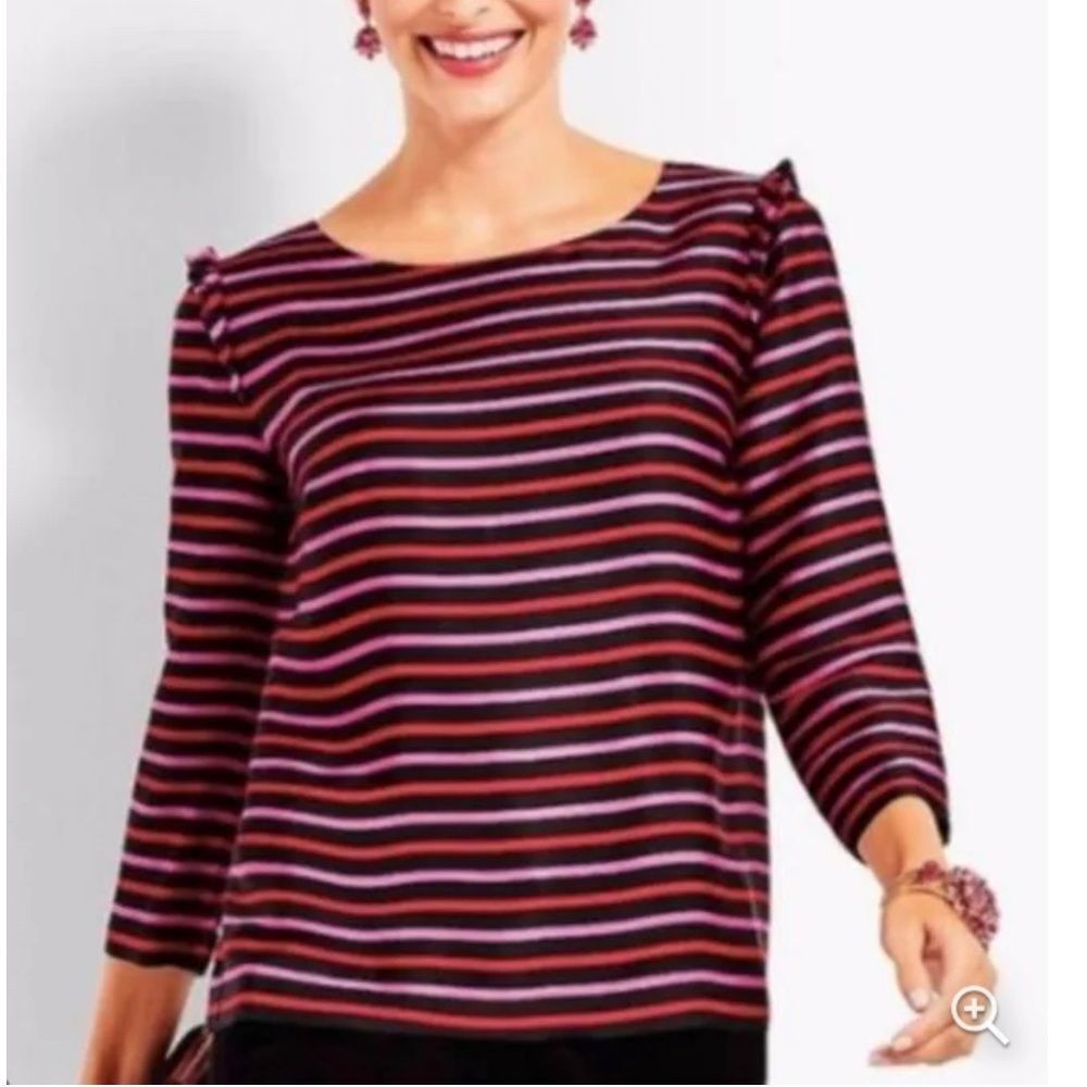 rsvp by Talbots, Fuchsia & Pink satin striped, 3/4 sleeved blouse. Women’s 8.